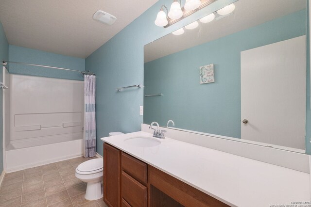 13219 Loma Sierra, San Antonio, TX 78233 - bathroom featuring toilet, vanity, and shower / bathtub combination with curtain