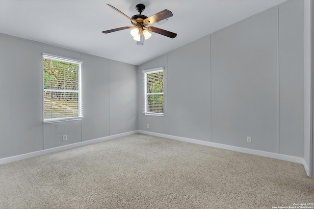 630 Nelson, Canyon Lake, TX 78133 - empty room with lofted ceiling, baseboards, light colored carpet, and ceiling fan
