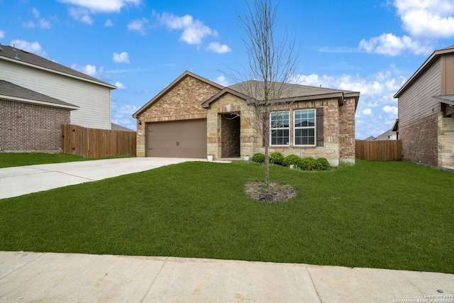 6507 Thorpe, Converse, TX 78109 - ranch-style house featuring concrete driveway, fence, stone siding, and a garage