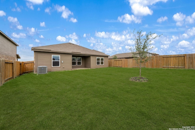 6507 Thorpe, Converse, TX 78109 - back of house featuring a fenced backyard, central AC unit, and a lawn