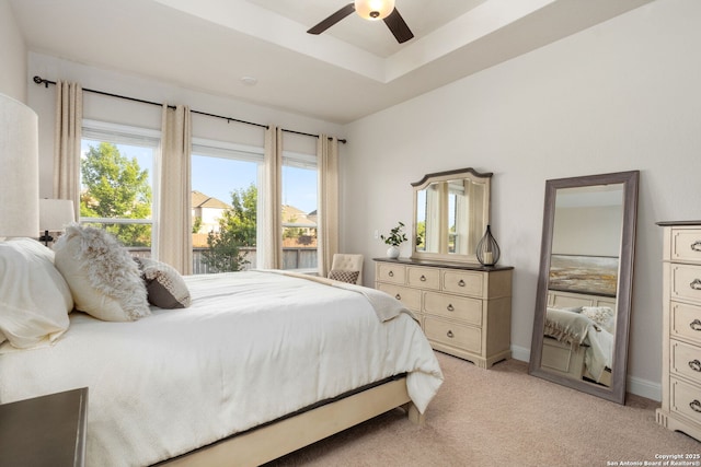 11206 Coppola, San Antonio, TX 78254 - bedroom with light carpet, a ceiling fan, and baseboards