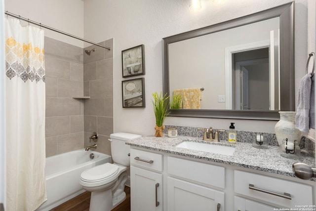 11206 Coppola, San Antonio, TX 78254 - full bathroom with shower / bath combo, toilet, vanity, and wood finished floors