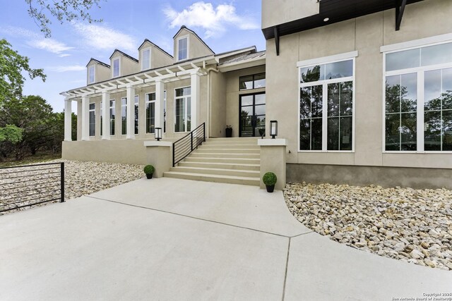 exterior space with stucco siding