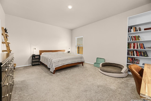 bedroom featuring baseboards, carpet floors, and recessed lighting