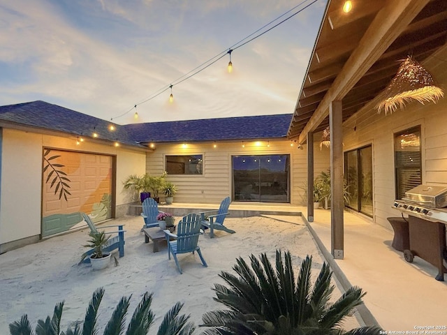 view of patio / terrace with a garage
