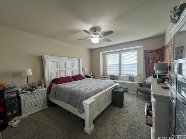 bedroom featuring a ceiling fan and carpet floors