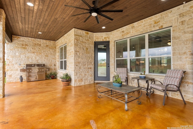 view of patio / terrace featuring grilling area and a ceiling fan