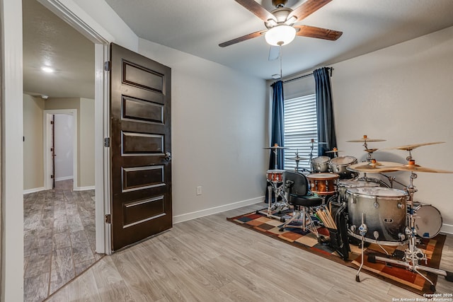 12177 Tower Frst, San Antonio, TX 78253 - rec room featuring light wood-style floors, a ceiling fan, and baseboards