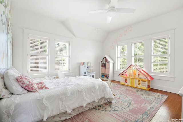 204 Parklane, Olmos Park, TX 78212 - bedroom featuring multiple windows, wood finished floors, lofted ceiling, ceiling fan, and baseboards