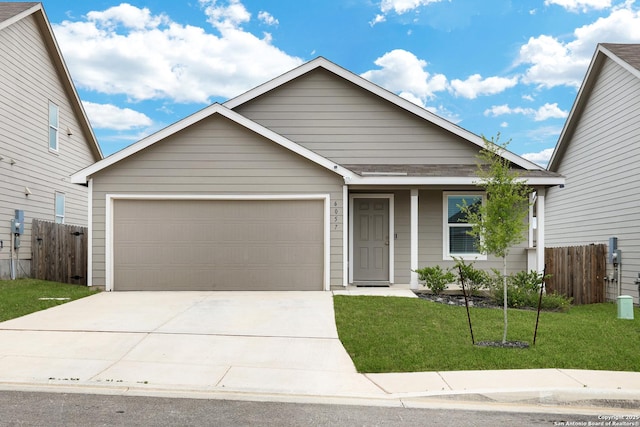 6057 Companion Loop, Bulverde, TX 78163 - ranch-style home featuring an attached garage, a front yard, concrete driveway, and fence