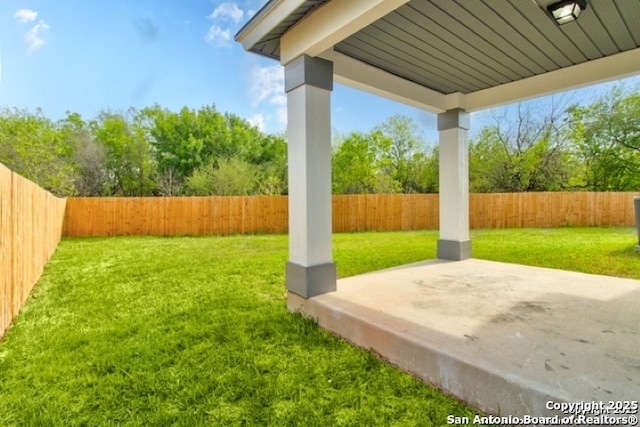 view of yard featuring a patio and a fenced backyard