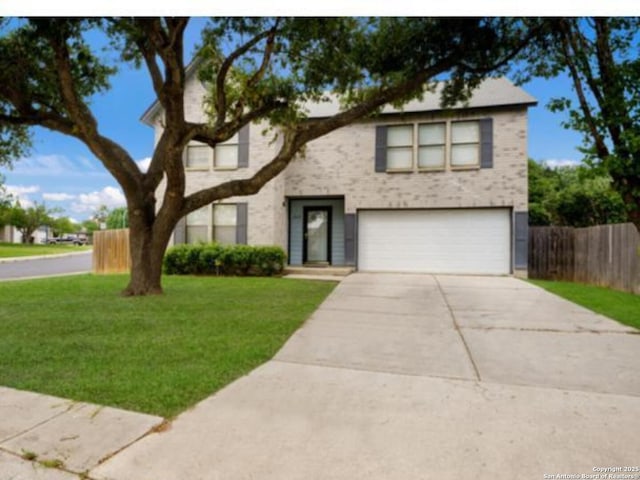 6635 Meadow Dawn, Converse, TX 78109 - traditional-style house with a front yard, an attached garage, concrete driveway, and fence