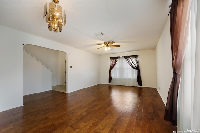 6635 Meadow Dawn, Converse, TX 78109 - interior space featuring wood-type flooring, arched walkways, ceiling fan, and visible vents