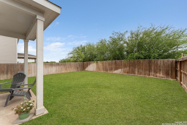 view of yard with a fenced backyard