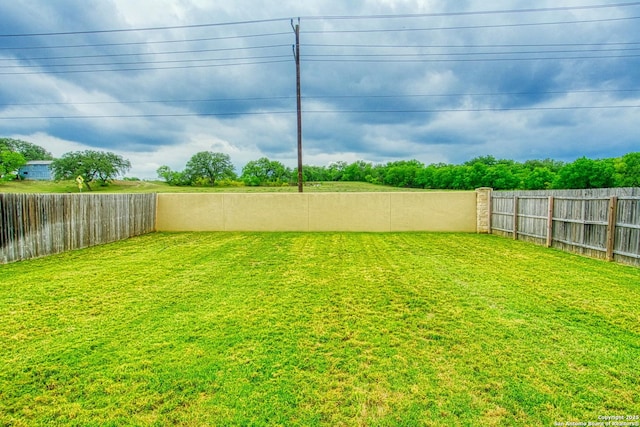 view of yard with a fenced backyard