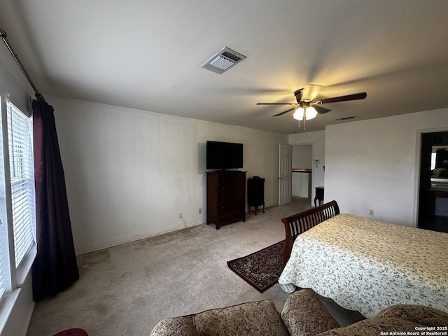 9528 Braun, San Antonio, TX 78254 - bedroom featuring visible vents, ceiling fan, and light colored carpet
