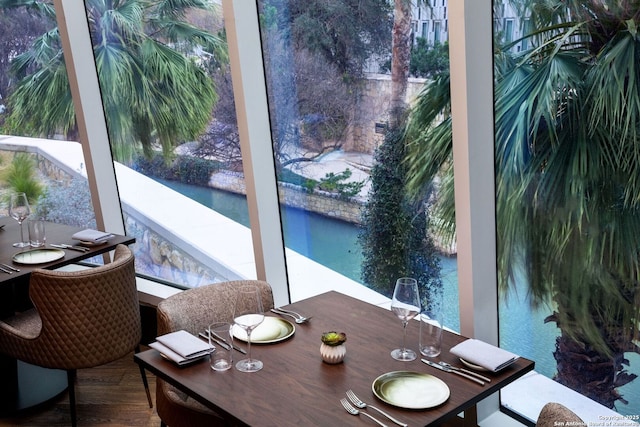 sunroom with a water view and a healthy amount of sunlight