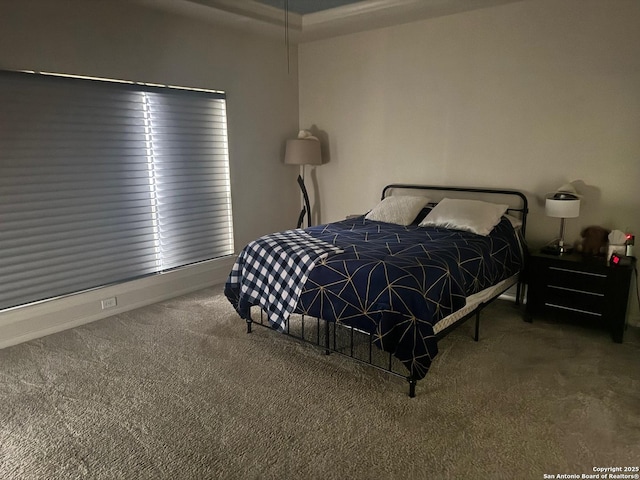 bedroom with baseboards and carpet floors