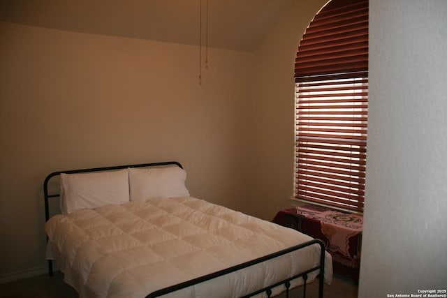 bedroom featuring vaulted ceiling