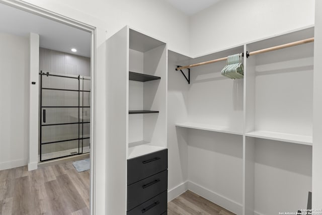 walk in closet featuring light wood finished floors
