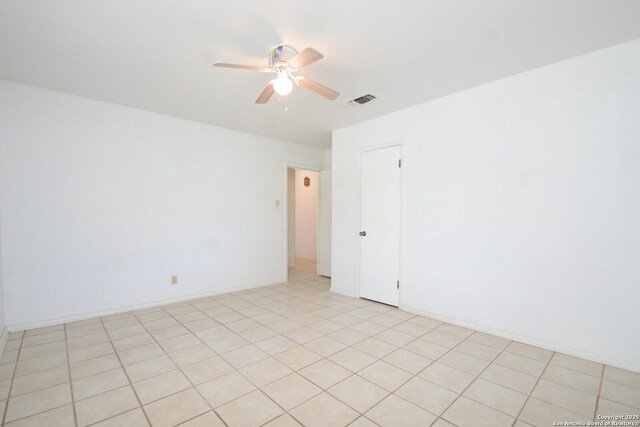 empty room with visible vents and a ceiling fan