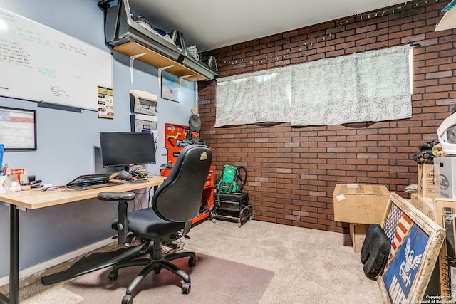 6835 Spring Hurst, San Antonio, TX 78249 - carpeted home office featuring brick wall
