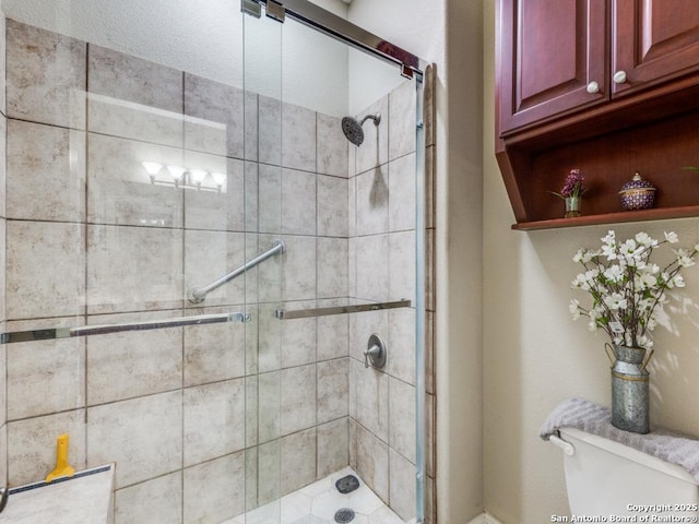 full bathroom featuring toilet and a stall shower