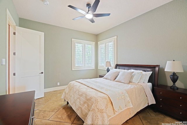 bedroom featuring a ceiling fan and baseboards