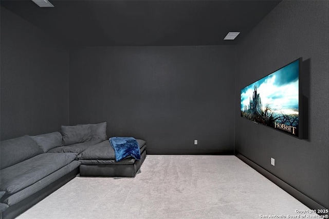 home theater with carpet floors