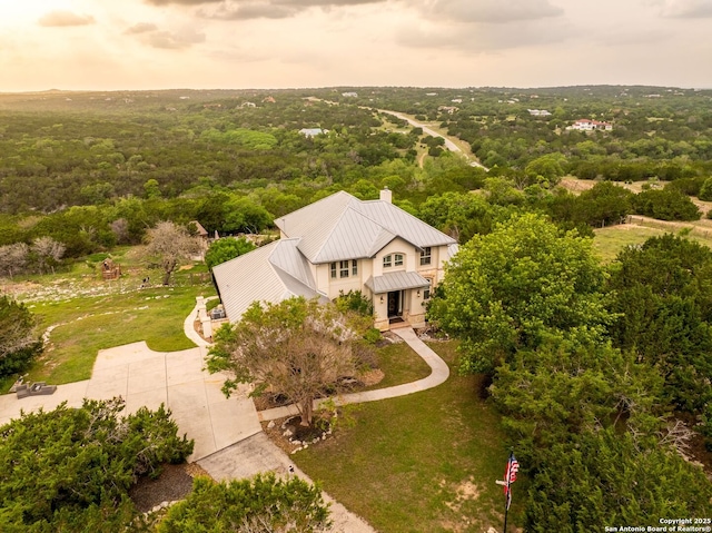 bird's eye view with a view of trees