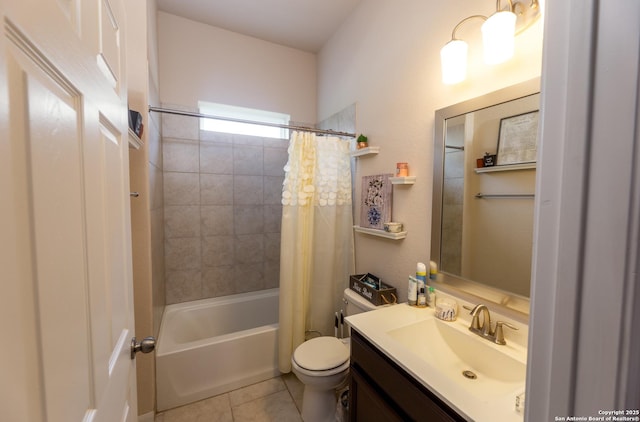 8701 Stackstone, Schertz, TX 78154 - bathroom featuring tile patterned floors, shower / bath combo, vanity, and toilet