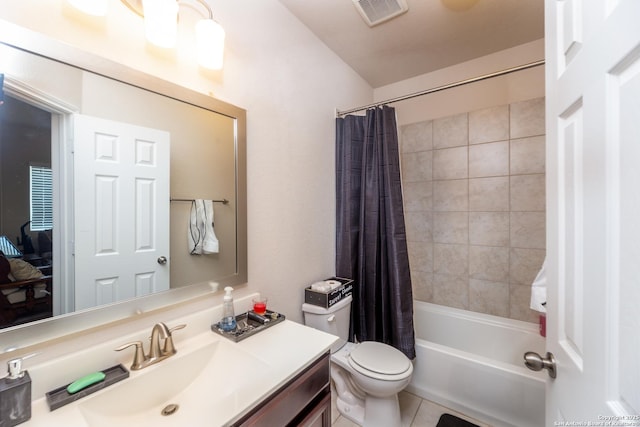 8701 Stackstone, Schertz, TX 78154 - full bath featuring tile patterned flooring, shower / bath combo, toilet, vanity, and visible vents