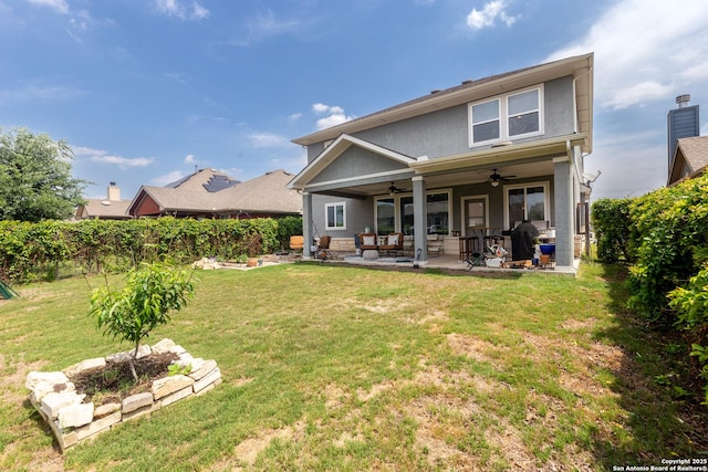 8701 Stackstone, Schertz, TX 78154 - rear view of property featuring a ceiling fan, a yard, fence, and a patio area