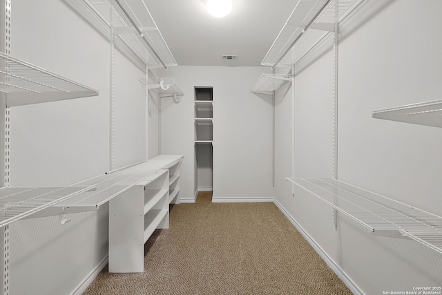 spacious closet with visible vents and carpet floors