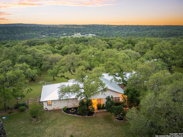 bird's eye view featuring a view of trees