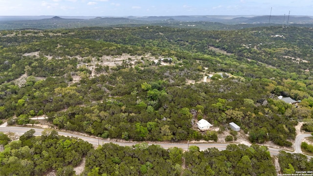 aerial view featuring a mountain view and a forest view