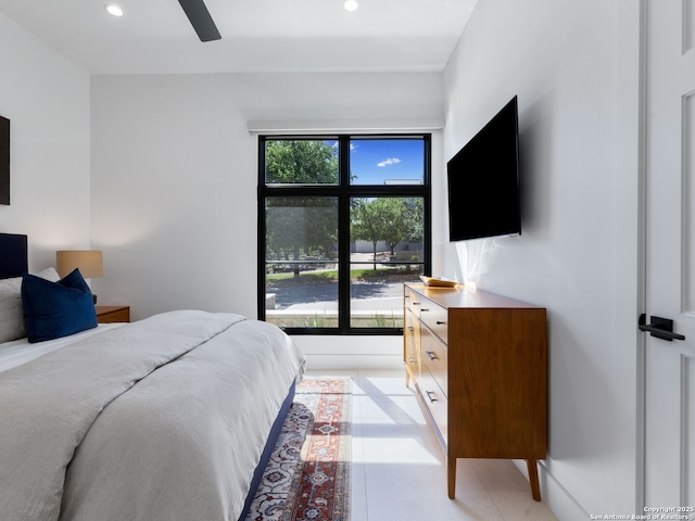 bedroom featuring recessed lighting and a ceiling fan
