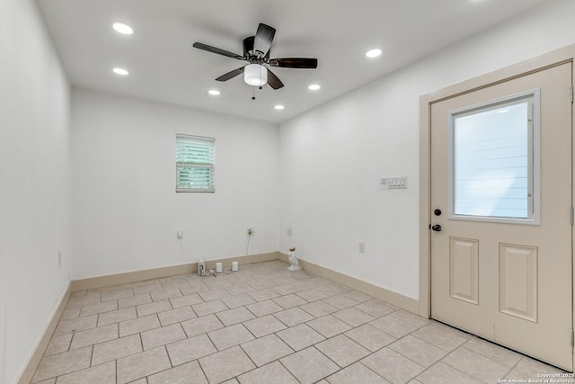 507 Lovera, San Antonio, TX 78212 - empty room featuring baseboards, recessed lighting, a ceiling fan, and light tile patterned flooring