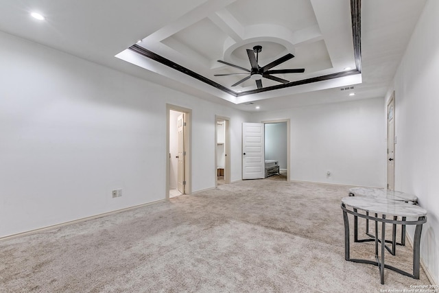 507 Lovera, San Antonio, TX 78212 - carpeted spare room featuring recessed lighting, coffered ceiling, baseboards, visible vents, and a ceiling fan