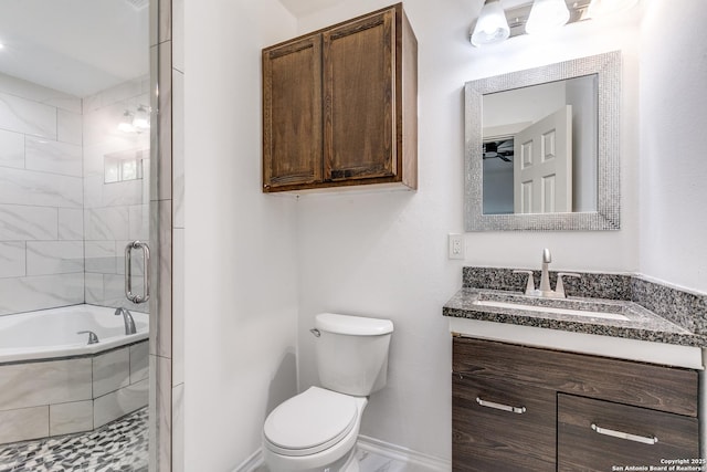 507 Lovera, San Antonio, TX 78212 - bathroom with baseboards, tiled shower / bath combo, toilet, and vanity