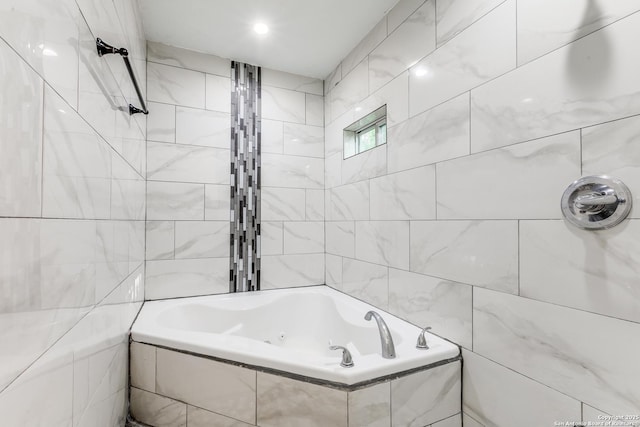 507 Lovera, San Antonio, TX 78212 - bathroom with a tub with jets, tile walls, and tiled shower