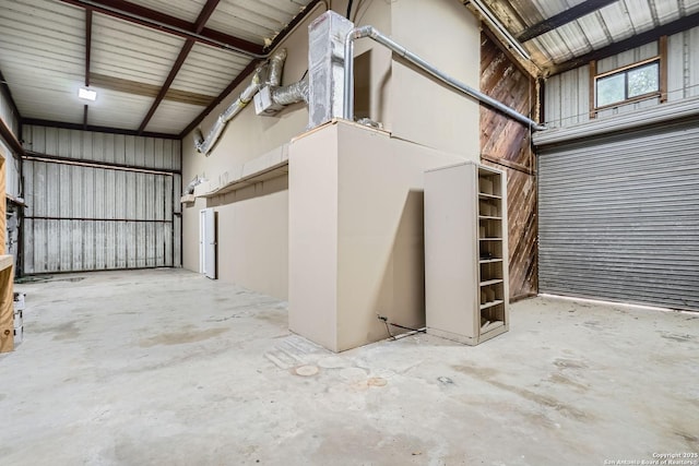 garage with metal wall