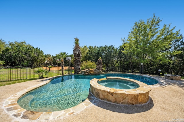 125 Creek Spgs, Boerne, TX 78006 - view of swimming pool with a patio, a pool with connected hot tub, and fence