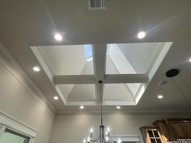 interior details featuring ornamental molding, recessed lighting, and visible vents