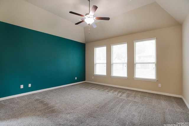 723 Decathlon, San Antonio, TX 78245 - spare room featuring a ceiling fan, lofted ceiling, carpet floors, and baseboards