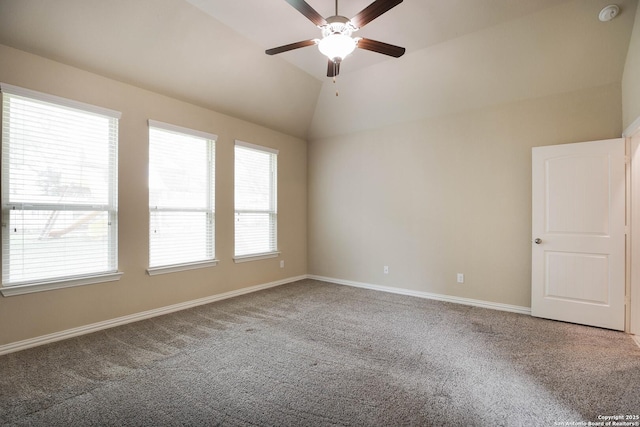 723 Decathlon, San Antonio, TX 78245 - empty room featuring baseboards, ceiling fan, carpet floors, and lofted ceiling