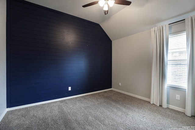723 Decathlon, San Antonio, TX 78245 - additional living space with carpet flooring, ceiling fan, vaulted ceiling, and baseboards