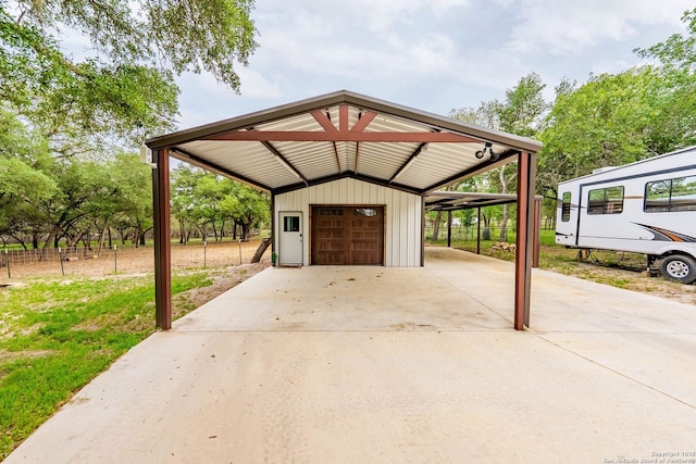exterior space with a garage