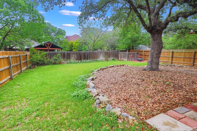 view of yard with a fenced backyard