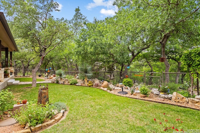 view of yard with a fenced backyard